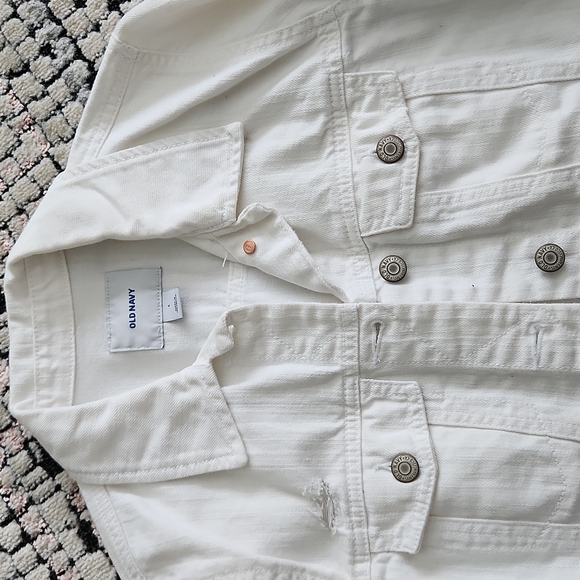 Old Navy white distressed Jean jacket - Picture 2 of 3